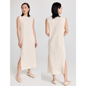 Anine Bing Melanie Sleeveless Slit Side Textured Midi Dress Cream Women's Medium